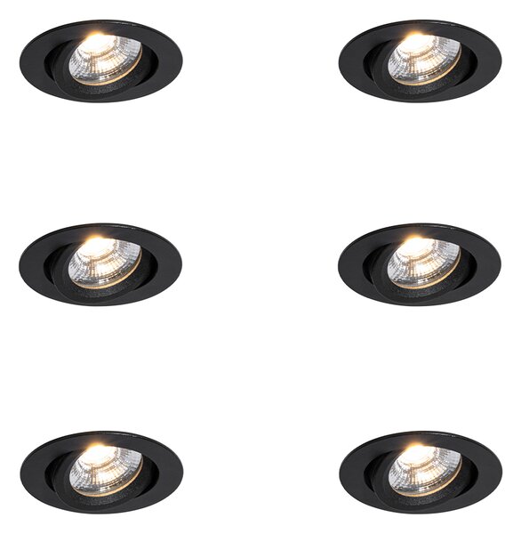 Sada 6 zapuštěných bodových svítidel černá naklápěcí 8,2 cm vč. LED stmívatelné do teplé IP54 Ultra Slim - Pupil