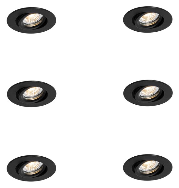 Sada 6 zapuštěných bodových svítidel černá naklápěcí 6,5 cm vč. LED IP54 Ultra Slim - Pupil