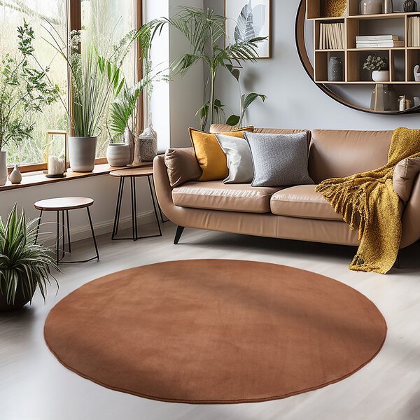 Ayyildiz, Kusový koberec Sky 5400 Brown kruh, 120x120 (průměr) kruh, hnědá, obývací pokoj