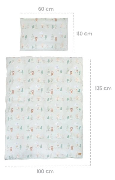 Světle zelené bavlněné dětské povlečení do postýlky 100x135 cm Woodland Buddies – Roba