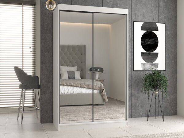 Šatní skříň s posuvnými dveřmi Igatossa 120 C (bílá) (se zrcadlem)