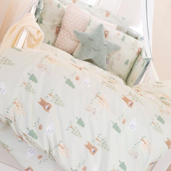 Světle zelené bavlněné dětské povlečení do postýlky 100x135 cm Woodland Buddies – Roba