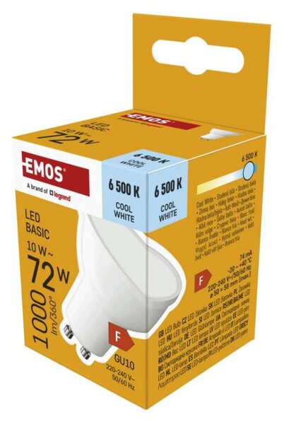 EMOS LED žárovka Basic MR16 bílá / GU10 / 10W (72W) / 1000lm / Studená bílá