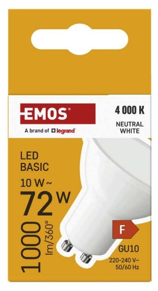 EMOS LED žárovka Basic MR16 bílá / GU10 / 10W (72W) / 1000 lm / Neutrální bílá