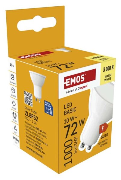 EMOS LED žárovka Basic MR16 bílá / GU10 / 10W (72W) / 1000 lm / teplá bílá