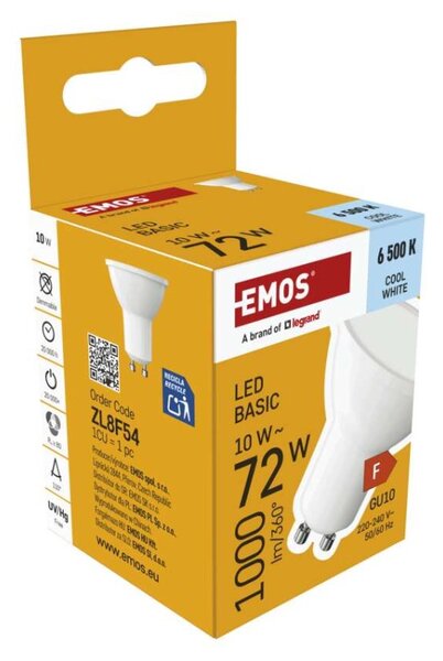 EMOS LED žárovka Basic MR16 bílá / GU10 / 10W (72W) / 1000lm / Studená bílá