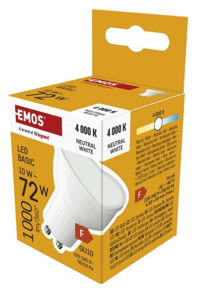 EMOS LED žárovka Basic MR16 bílá / GU10 / 10W (72W) / 1000 lm / Neutrální bílá