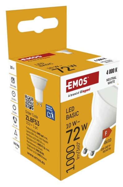 EMOS LED žárovka Basic MR16 bílá / GU10 / 10W (72W) / 1000 lm / Neutrální bílá