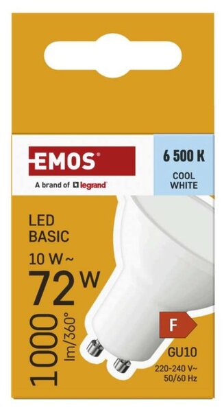 EMOS LED žárovka Basic MR16 bílá / GU10 / 10W (72W) / 1000lm / Studená bílá