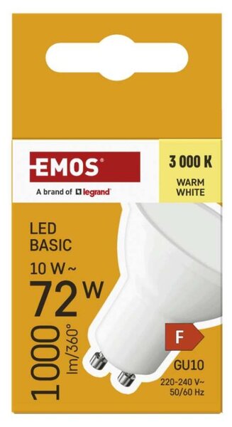 EMOS LED žárovka Basic MR16 bílá / GU10 / 10W (72W) / 1000 lm / teplá bílá