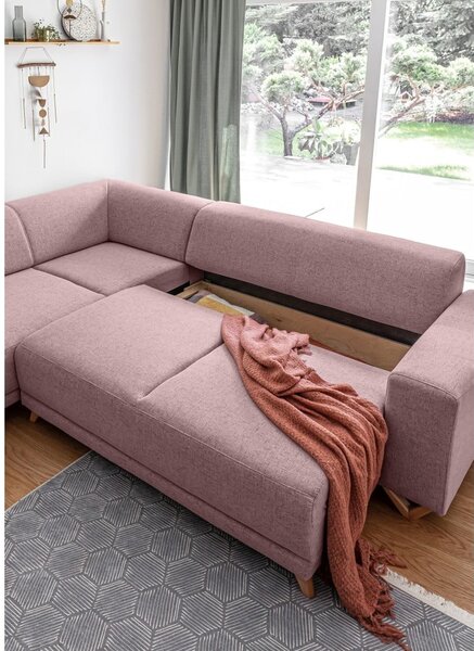 Růžová rozkládací/s úložným prostorem rohová pohovka (levý roh/do L) Classy Sophie – Miuform
