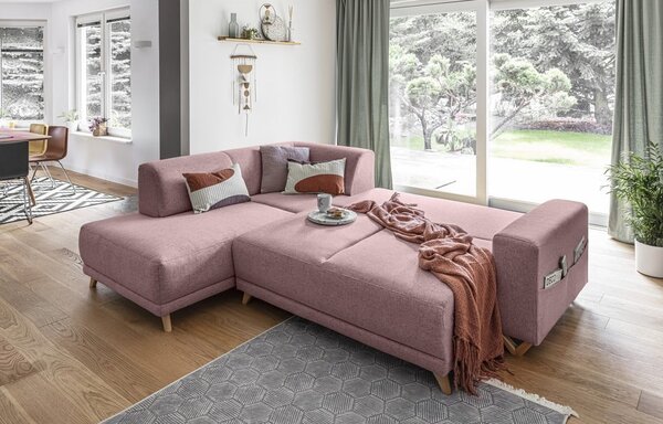 Růžová rozkládací/s úložným prostorem rohová pohovka (levý roh/do L) Classy Sophie – Miuform