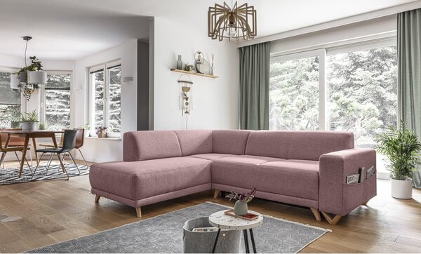 Růžová rozkládací/s úložným prostorem rohová pohovka (levý roh/do L) Classy Sophie – Miuform