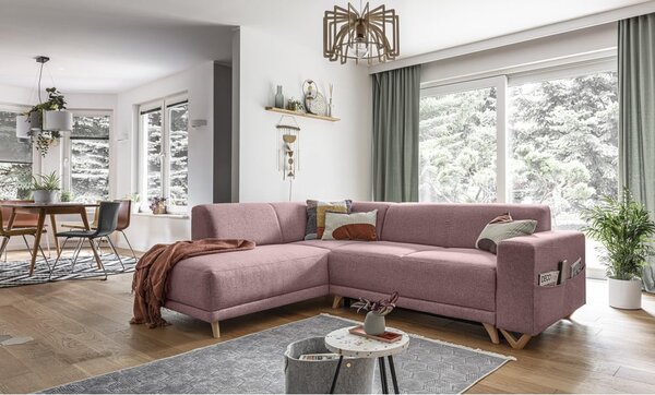 Růžová rozkládací/s úložným prostorem rohová pohovka (levý roh/do L) Classy Sophie – Miuform