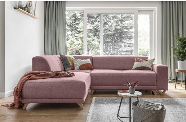Růžová rozkládací/s úložným prostorem rohová pohovka (levý roh/do L) Classy Sophie – Miuform