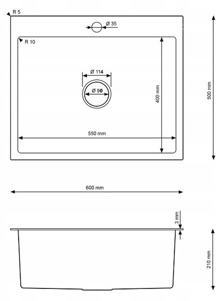 Erga HD, 1-komorový ocelový dřez 600x500x210 mm, zlatá, ERG-MLS-HD6050G