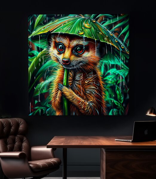 Obraz na plátně - Surikata pod přírodním deštníkem FeelHappy.cz Rozměr obrazu (Šířka x Výška): 60 x 60 cm