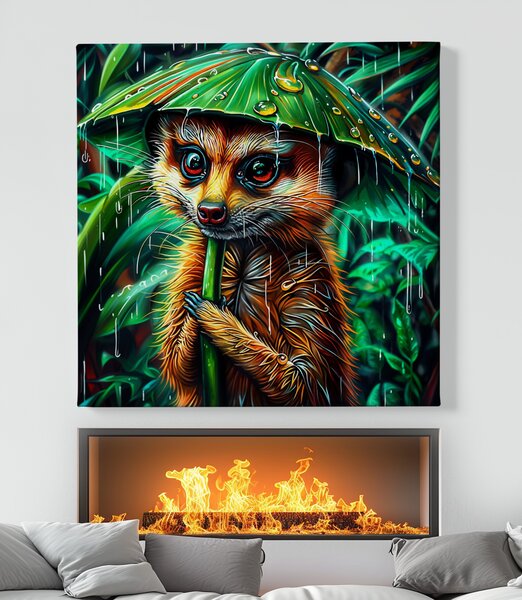 Obraz na plátně - Surikata pod přírodním deštníkem FeelHappy.cz Rozměr obrazu (Šířka x Výška): 60 x 60 cm