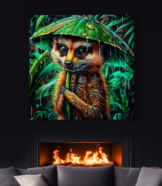Obraz na plátně - Surikata pod přírodním deštníkem FeelHappy.cz Rozměr obrazu (Šířka x Výška): 60 x 60 cm