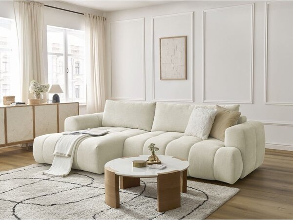 Béžová rozkládací/s úložným prostorem rohová pohovka (levý roh/s lenoškou) Fuji – Bobochic Paris