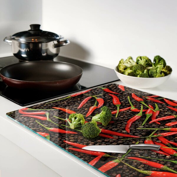 Skleněné krájecí prkénko Chilli papričky na černém pepři ddk-nr-wm-00006884