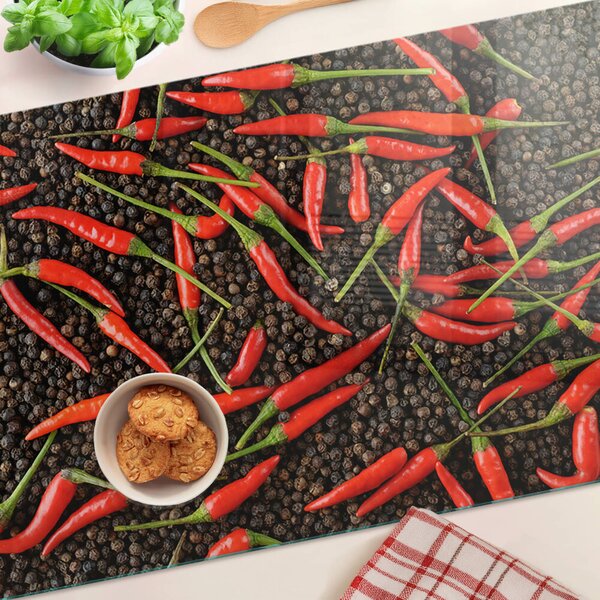 Skleněné krájecí prkénko Chilli papričky na černém pepři ddk-nr-wm-00006884