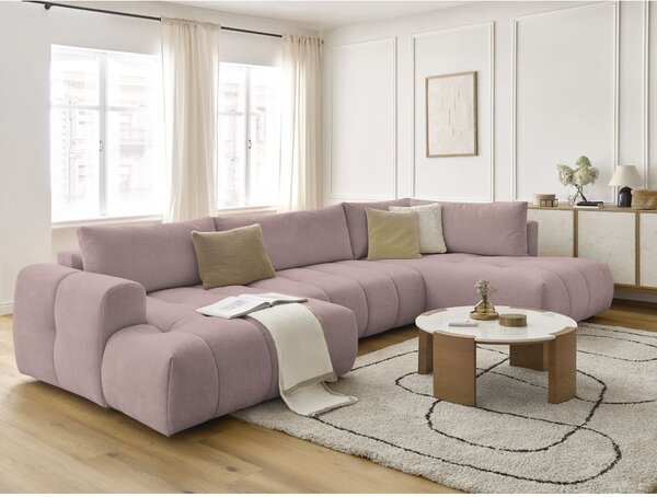 Růžová rozkládací/s úložným prostorem rohová pohovka (pravý roh/do "U") Fuji – Bobochic Paris