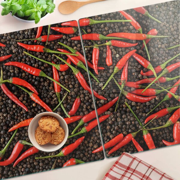 Skleněné krájecí prkénko Chilli papričky na černém pepři ddk-nr-wm-00006884