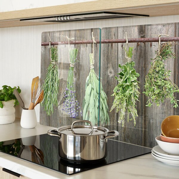 Skleněná deska do kuchyně Bylinky na dřevěném pozadí ddk-nr-wm-00006886