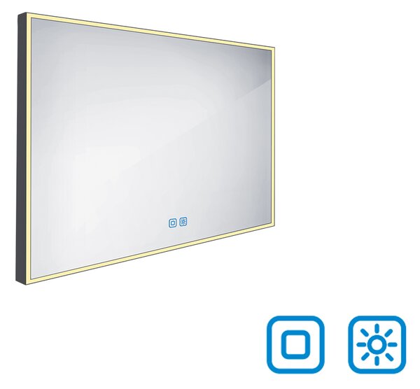 Nimco černé zrcadlo do koupelny, osvětlení, stmívač 100 x 70 ZPC 13004VX-90