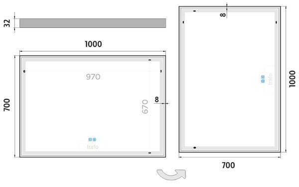 Nimco černé zrcadlo do koupelny, osvětlení, stmívač 100 x 70 ZPC 13004VX-90
