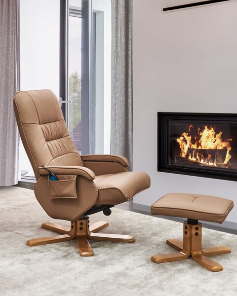 Masážní křeslo RELAXPRO s podnožkou Umělá kůže Světle hnědá