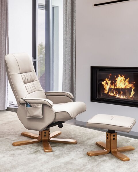 Masážní křeslo RELAXPRO s podnožkou Umělá kůže Světle béžová