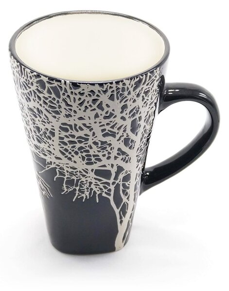 Kameninový hrnek Villa Collection Strom, černý, vysoký, severský minimalistický design, 500 ml