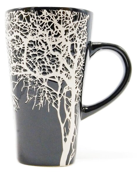 Kameninový hrnek Villa Collection Strom, černý, vysoký, severský minimalistický design, 500 ml