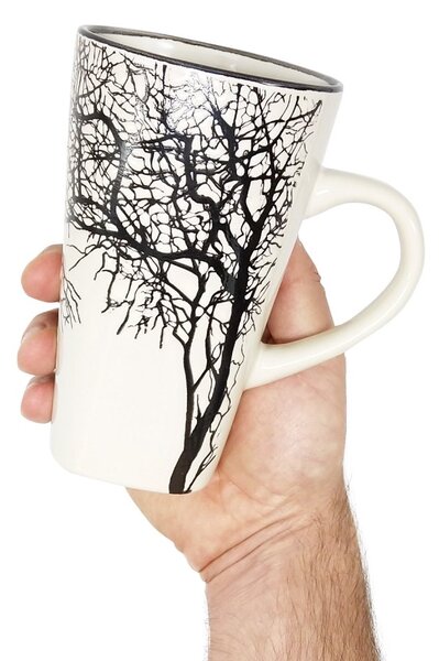 Kameninový hrnek Villa Collection Strom, bílý, vysoký, dánský minimalistický design, 500 ml
