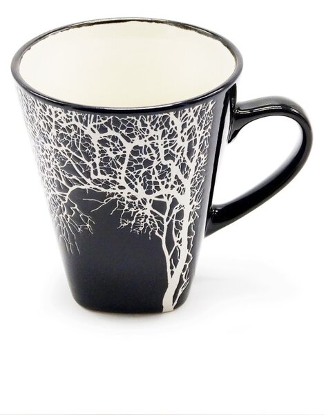Kameninový hrnek Villa Collection Strom, černý, severský motiv, 350 ml