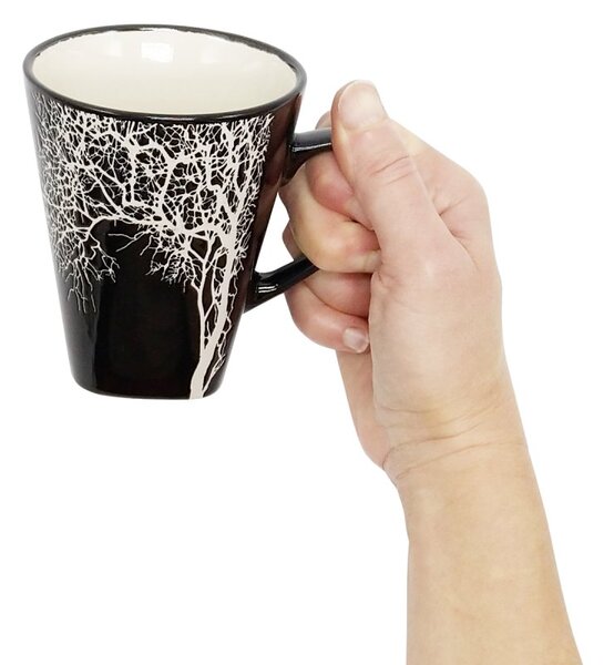 Kameninový hrnek Villa Collection Strom, černý, severský motiv, 350 ml