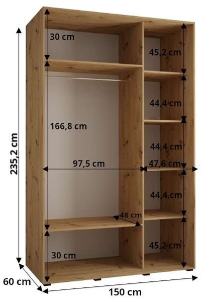 Šatní skříň s posuvnými dveřmi Lanko - 150 cm Barva: Černá/dub Artisan