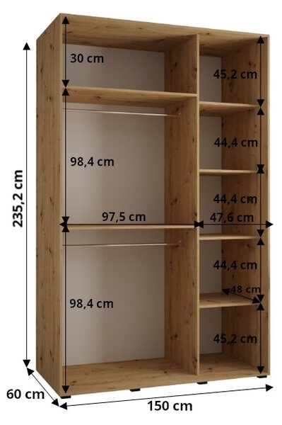 Šatní skříň s posuvnými dveřmi Lanko - 150 cm Barva: Černá/dub Artisan