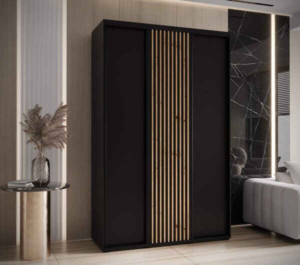Šatní skříň s posuvnými dveřmi Lanko - 150 cm Barva: Černá/dub Artisan