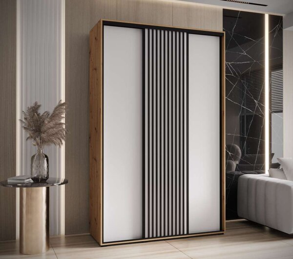 Šatní skříň s posuvnými dveřmi Lanko - 150 cm Barva: Černá/dub Artisan