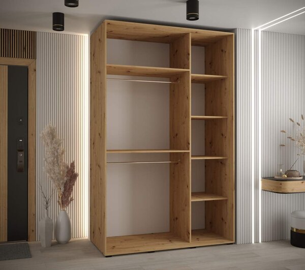 Šatní skříň s posuvnými dveřmi Lanko - 150 cm Barva: Černá/dub Artisan