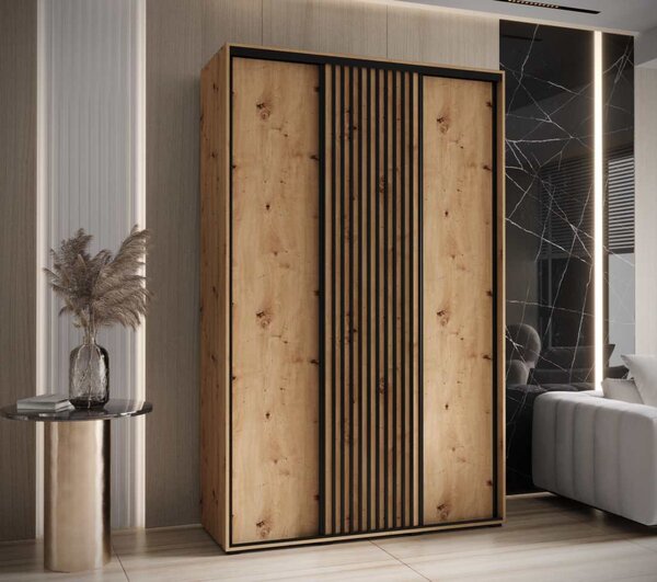 Šatní skříň s posuvnými dveřmi Lanko - 150 cm Barva: Černá/dub Artisan