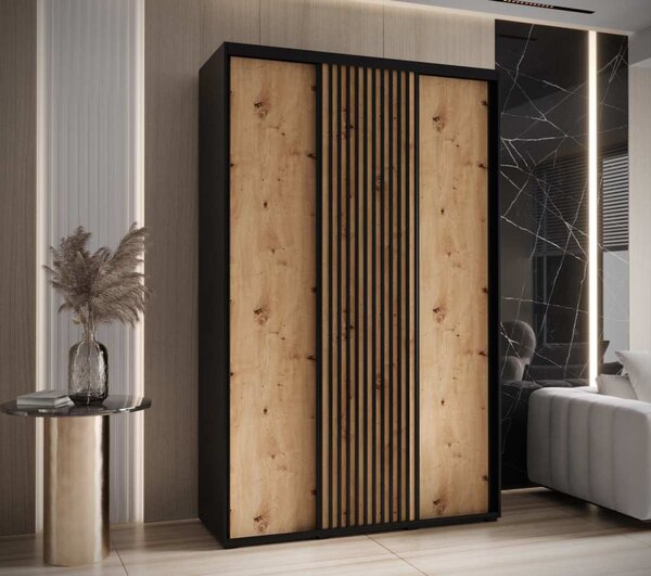 Šatní skříň s posuvnými dveřmi Lanko - 150 cm Barva: Černá/dub Artisan
