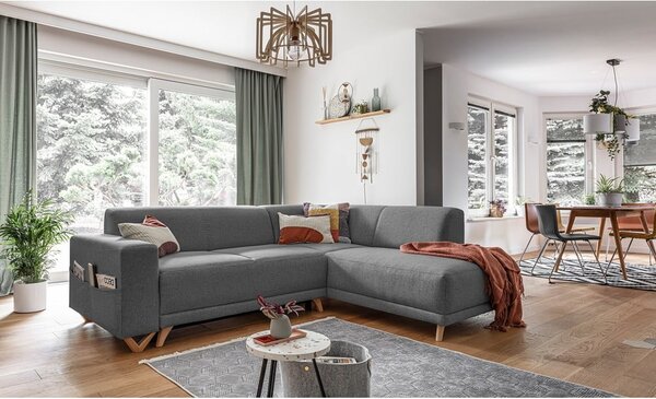 Šedá rozkládací/s úložným prostorem rohová pohovka (pravý roh/do L) Classy Sophie – Miuform