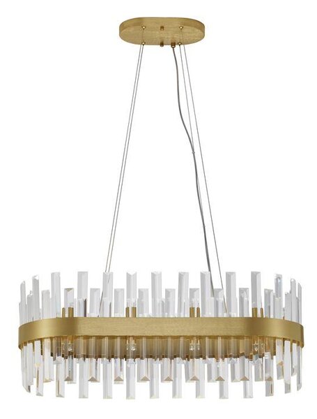 Nova Luce Závěsné svítidlo CROWN saténový zlatý kov a čirý křišťál ovál 80cm