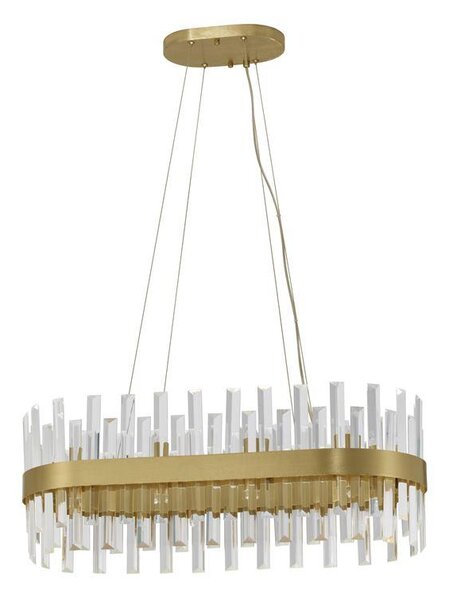 Nova Luce Závěsné svítidlo CROWN saténový zlatý kov a čirý křišťál ovál 80cm