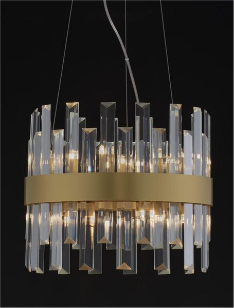 Nova Luce Závěsné svítidlo CROWN saténový zlatý kov čirý křišťál 35cm
