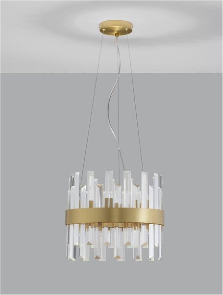 Nova Luce Závěsné svítidlo CROWN saténový zlatý kov čirý křišťál 35cm